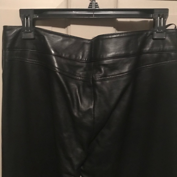 Black leather straight leg pants